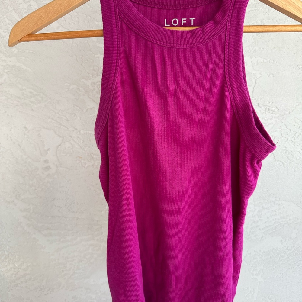 LOFT Pink Fitted Sleeveless Tank Top